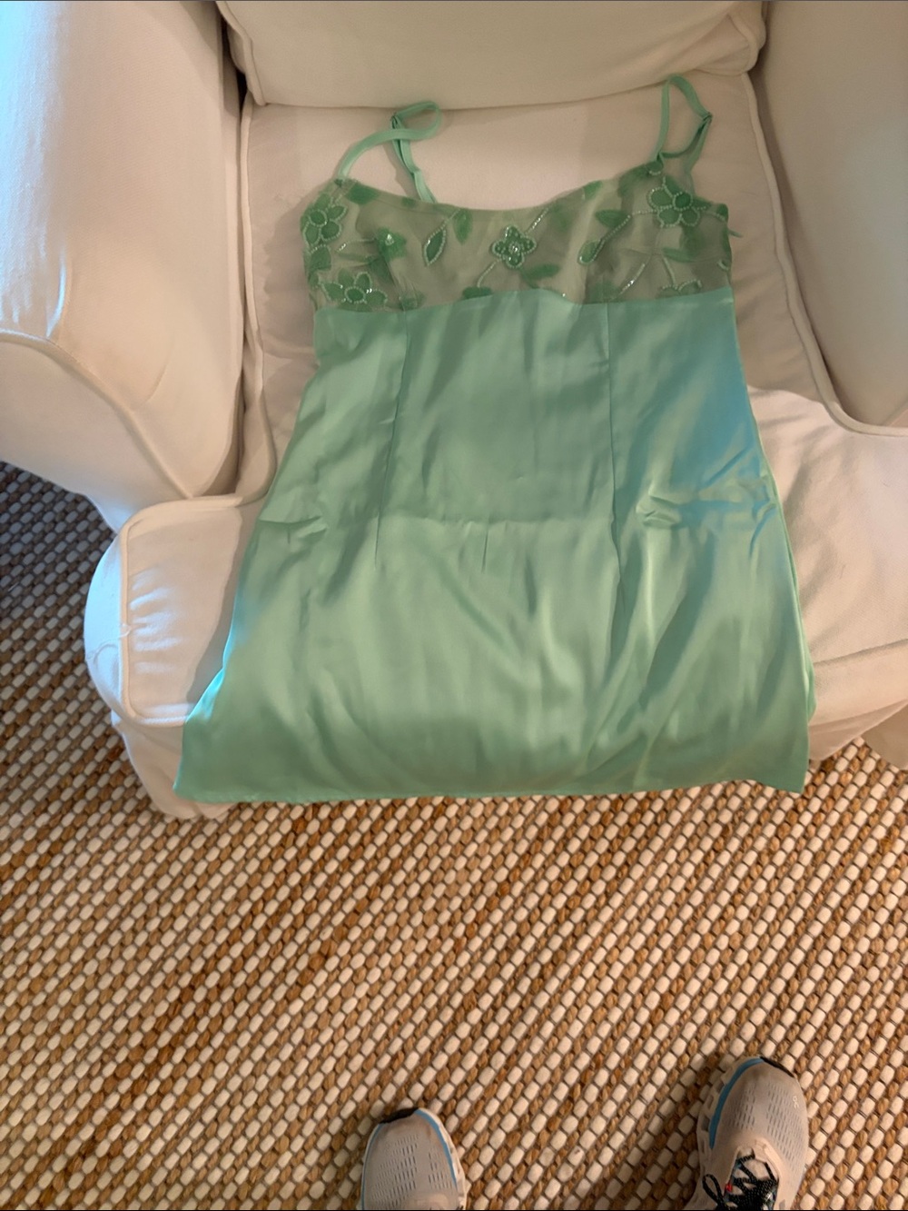 Peppermayo Mint Green Mini Slip Dress with Embroidered Bodice